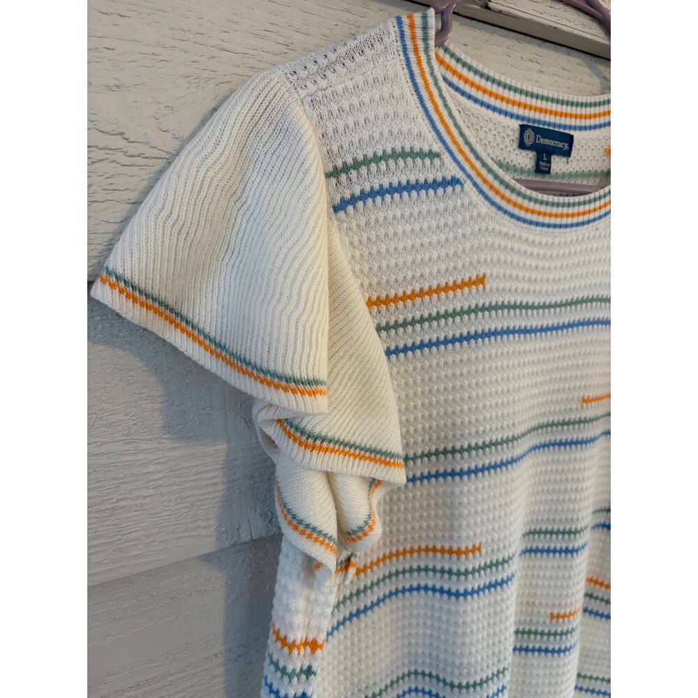 Democracy Rainbow Stripe Flutter Sleeve Knit Sweater Top Size Large - Picture 5 of 8